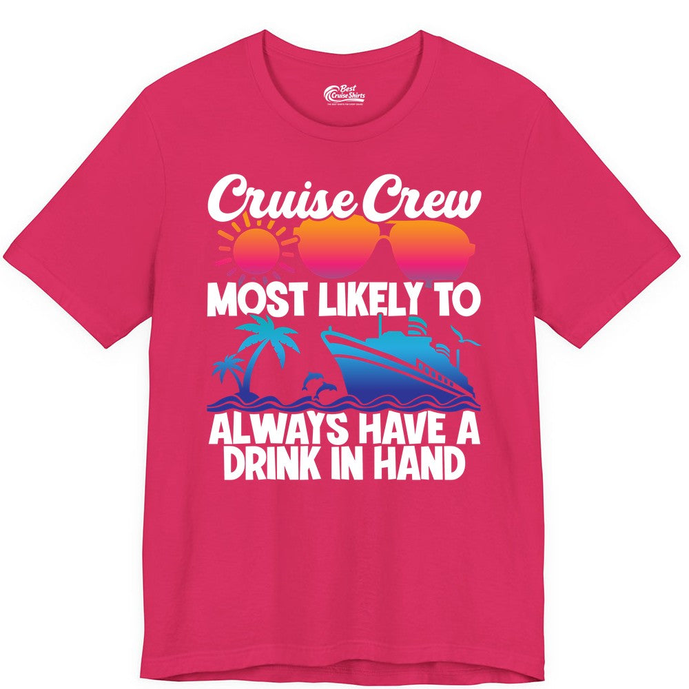 Cruise Crew Shirt - Funny Drinking Cruise Tee for Vacation Parties (Premium Tee) in Fuchsia - Cruise Crew Funny Drinking Tropical Sunset Ombre Party Shirt