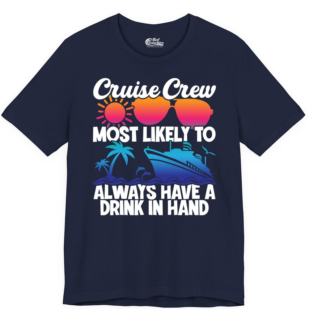 Cruise Crew Shirt - Funny Drinking Cruise Tee for Vacation Parties (Premium Tee) in Navy - Cruise Crew Funny Drinking Tropical Sunset Ombre Party Shirt