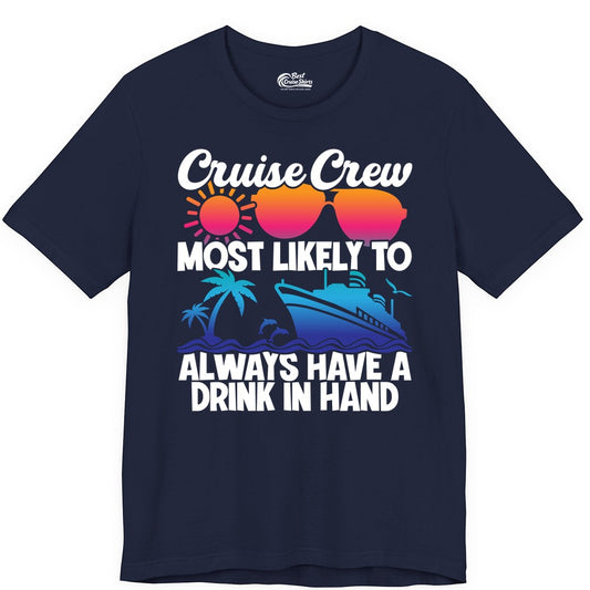 Cruise Crew Shirt - Funny Drinking Cruise Tee for Vacation Parties (Premium Tee) in Navy - Cruise Crew Funny Drinking Tropical Sunset Ombre Party Shirt