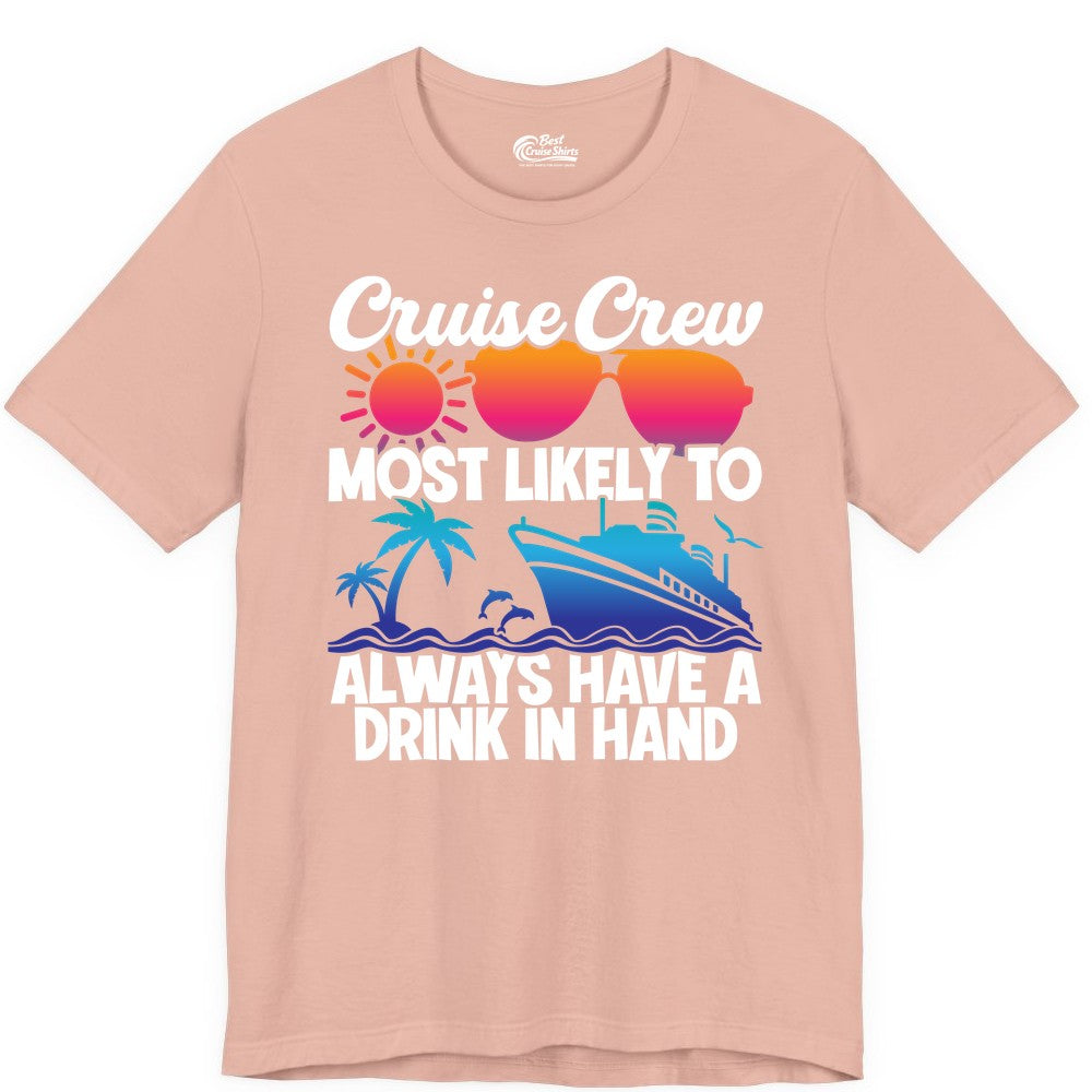 Cruise Crew Shirt - Funny Drinking Cruise Tee for Vacation Parties (Premium Tee) in Peach - Cruise Crew Funny Drinking Tropical Sunset Ombre Party Shirt