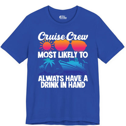Cruise Crew Shirt - Funny Drinking Cruise Tee for Vacation Parties (Premium Tee) in True Royal - Cruise Crew Funny Drinking Tropical Sunset Ombre Party Shirt