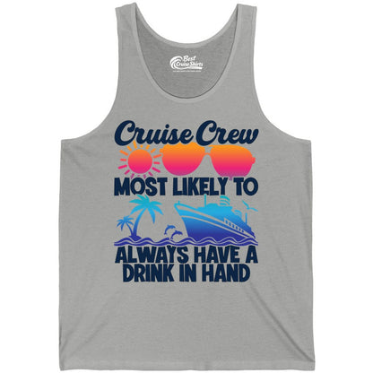 Cruise Crew Shirt - Funny Drinking Cruise Tee for Vacation Parties (Tank Top) in Athletic Heather - Cruise Crew Funny Drinking Tropical Sunset Ombre Party Shirt