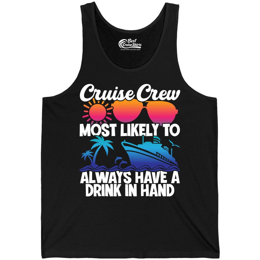 Cruise Crew Shirt - Funny Drinking Cruise Tee for Vacation Parties (Tank Top) in Black - Cruise Crew Funny Drinking Tropical Sunset Ombre Party Shirt