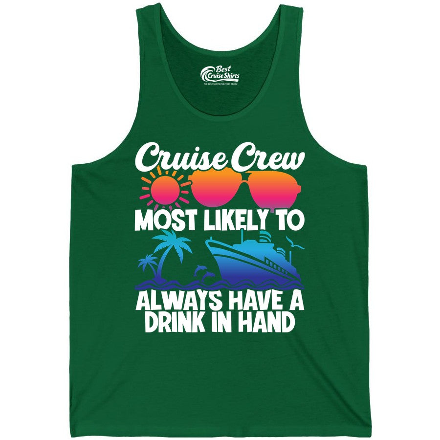 Cruise Crew Shirt - Funny Drinking Cruise Tee for Vacation Parties (Tank Top) in Kelly - Cruise Crew Funny Drinking Tropical Sunset Ombre Party Shirt