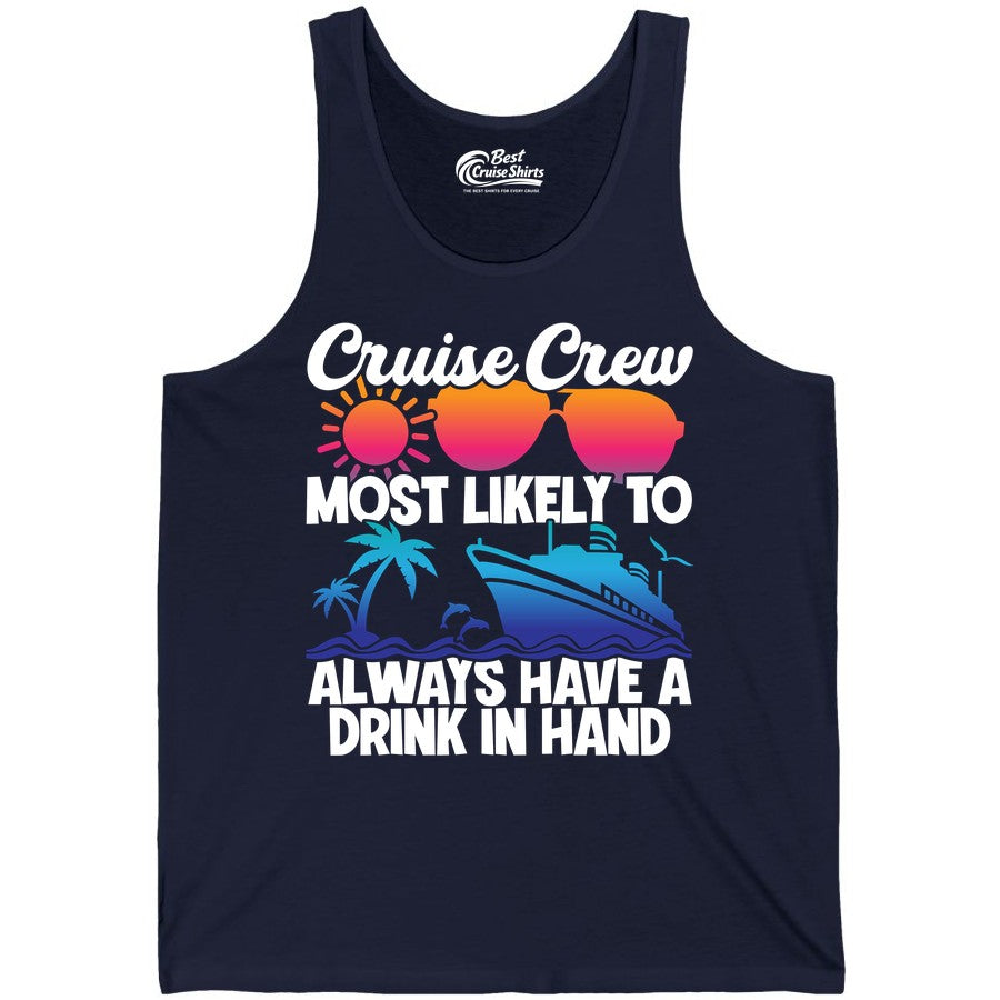 Cruise Crew Shirt - Funny Drinking Cruise Tee for Vacation Parties (Tank Top) in Navy - Cruise Crew Funny Drinking Tropical Sunset Ombre Party Shirt