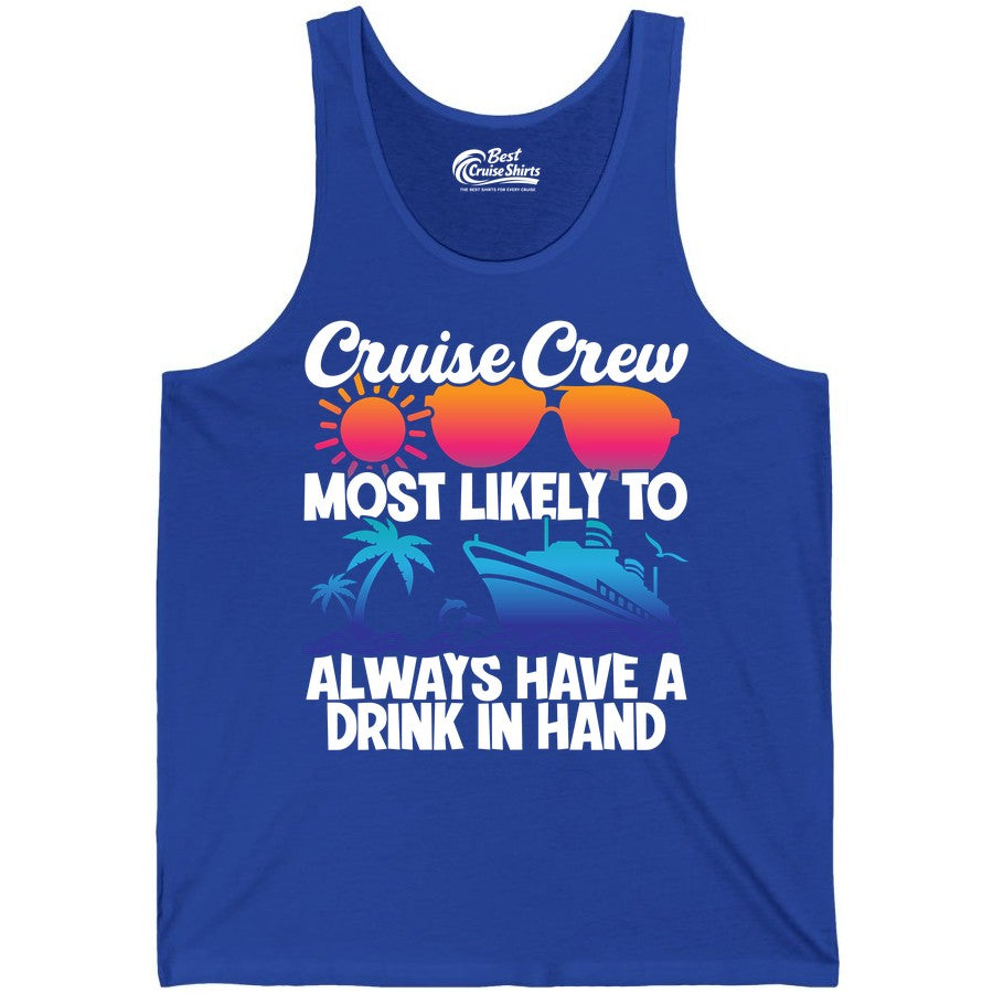 Cruise Crew Shirt - Funny Drinking Cruise Tee for Vacation Parties (Tank Top) in True Royal - Cruise Crew Funny Drinking Tropical Sunset Ombre Party Shirt