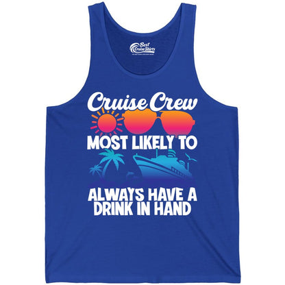 Cruise Crew Shirt - Funny Drinking Cruise Tee for Vacation Parties (Tank Top) in True Royal - Cruise Crew Funny Drinking Tropical Sunset Ombre Party Shirt