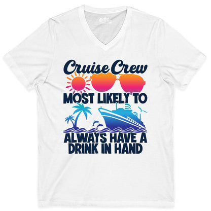 Cruise Crew Shirt - Funny Drinking Cruise Tee for Vacation Parties (V-Neck) in White - Cruise Crew Funny Drinking Tropical Sunset Ombre Party Shirt