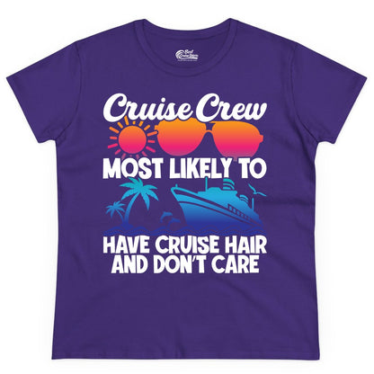 Cruise Crew Shirt - Funny Vacation Tee for Group Cruise Trips (Ladies Tee) in Purple - Cruise Crew Most Likely To Have Cruise Hair Retro Group Shirt