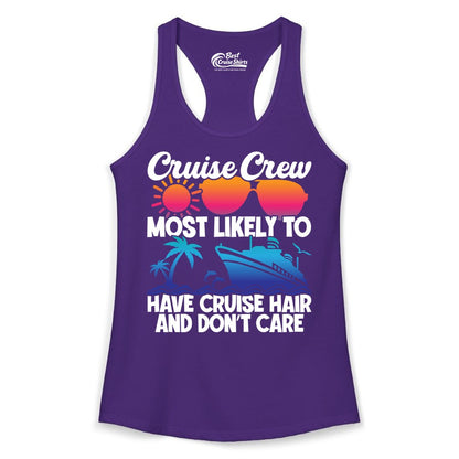 Cruise Crew Shirt - Funny Vacation Tee for Group Cruise Trips (Ladies Tank) in Solid Purple Rush - Cruise Crew Most Likely To Have Cruise Hair Retro Group Shirt