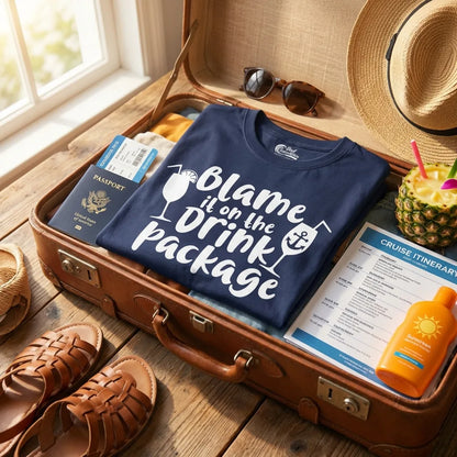 Lifestyle View — Blame It On The Drink Package Cruise Shirt With Cocktails And Anchor — T-Shirt