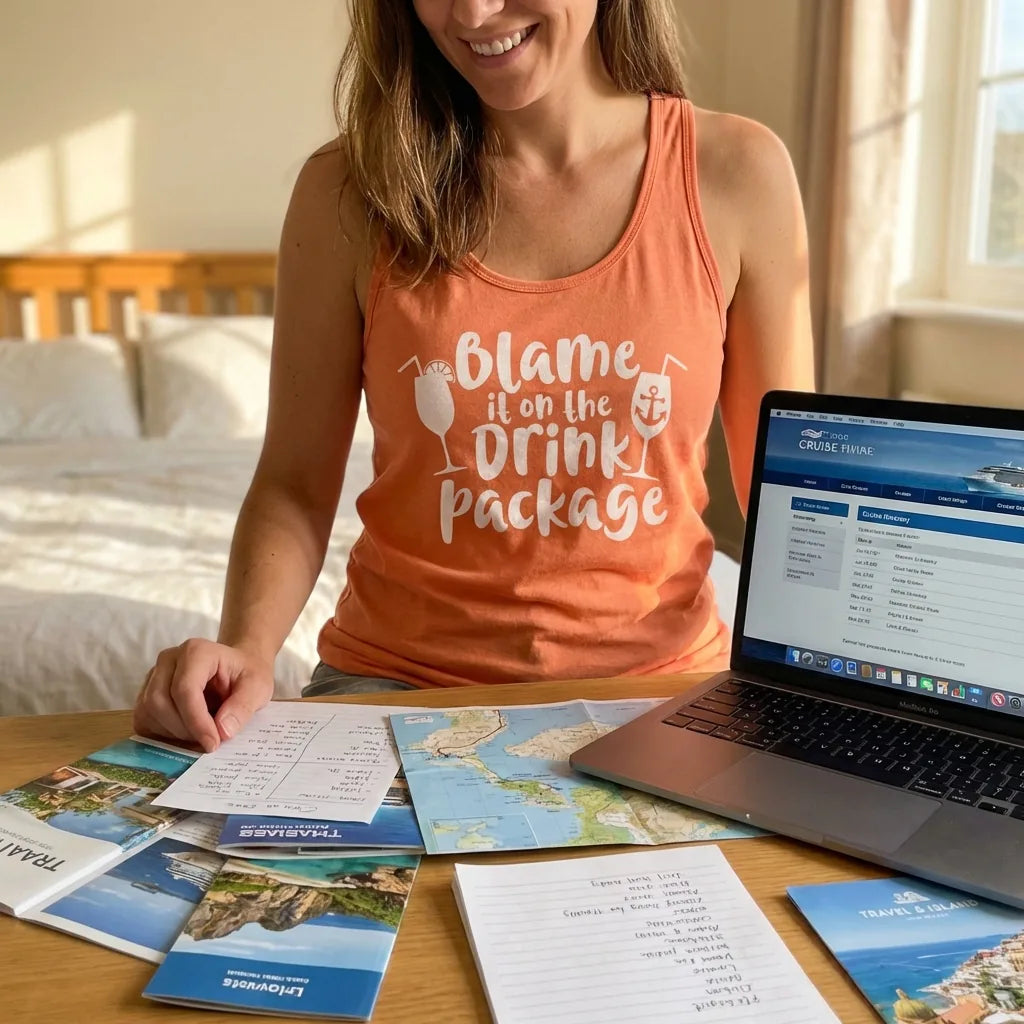 Lifestyle View — Blame It On The Drink Package Cruise Shirt With Cocktails And Anchor — Ladies Tank