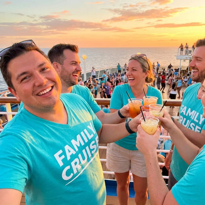 Lifestyle View — Family Cruise Celebration Bold Lettering Group Trip Shirt — V-Neck