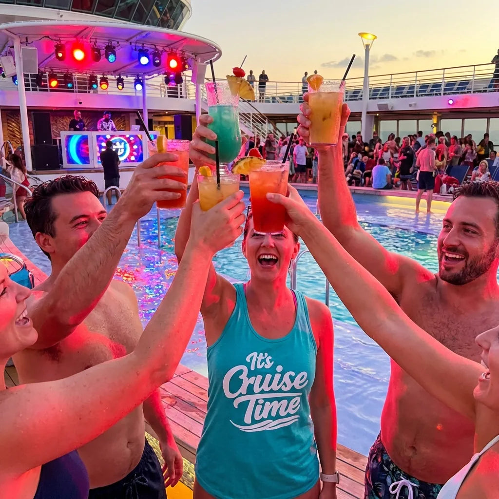 Lifestyle View — It’s Cruise Time Bold Nautical Wave Typography Cruise Shirt — Ladies Tank