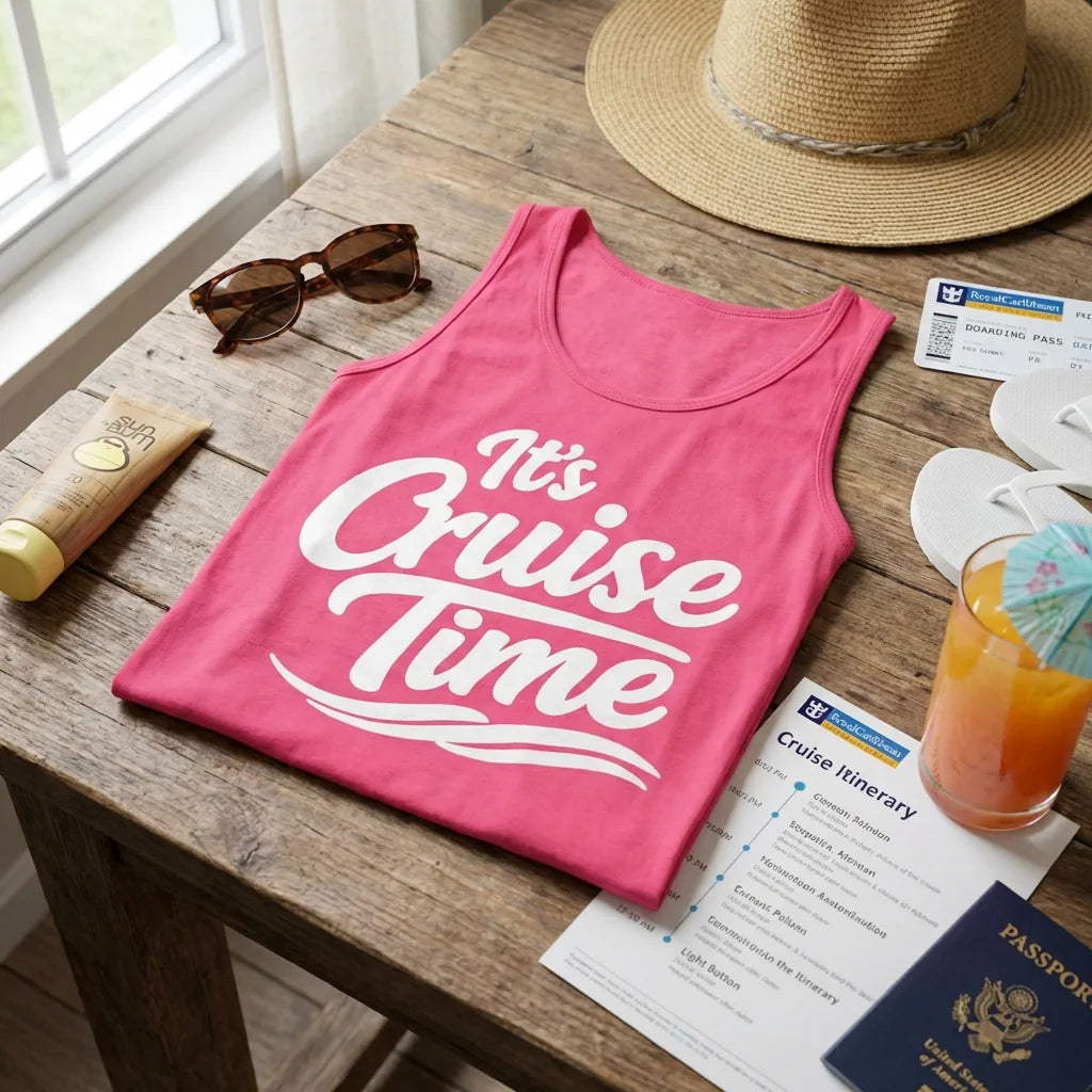 Lifestyle View — It’s Cruise Time Bold Nautical Wave Typography Cruise Shirt — Tank Top