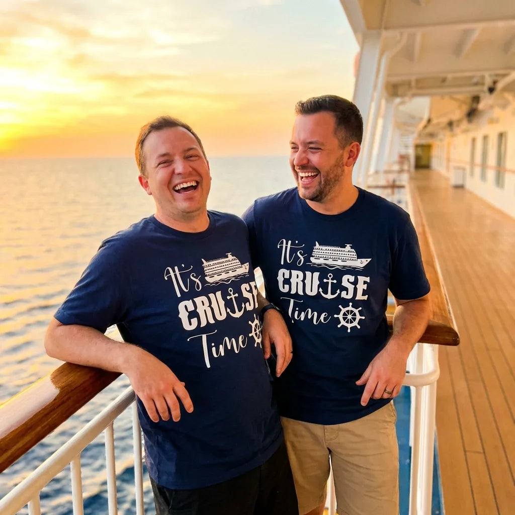 Lifestyle View — It’s Cruise Time Shirt - Nautical Ship Anchor Wheel Bold Graphic — T-Shirt