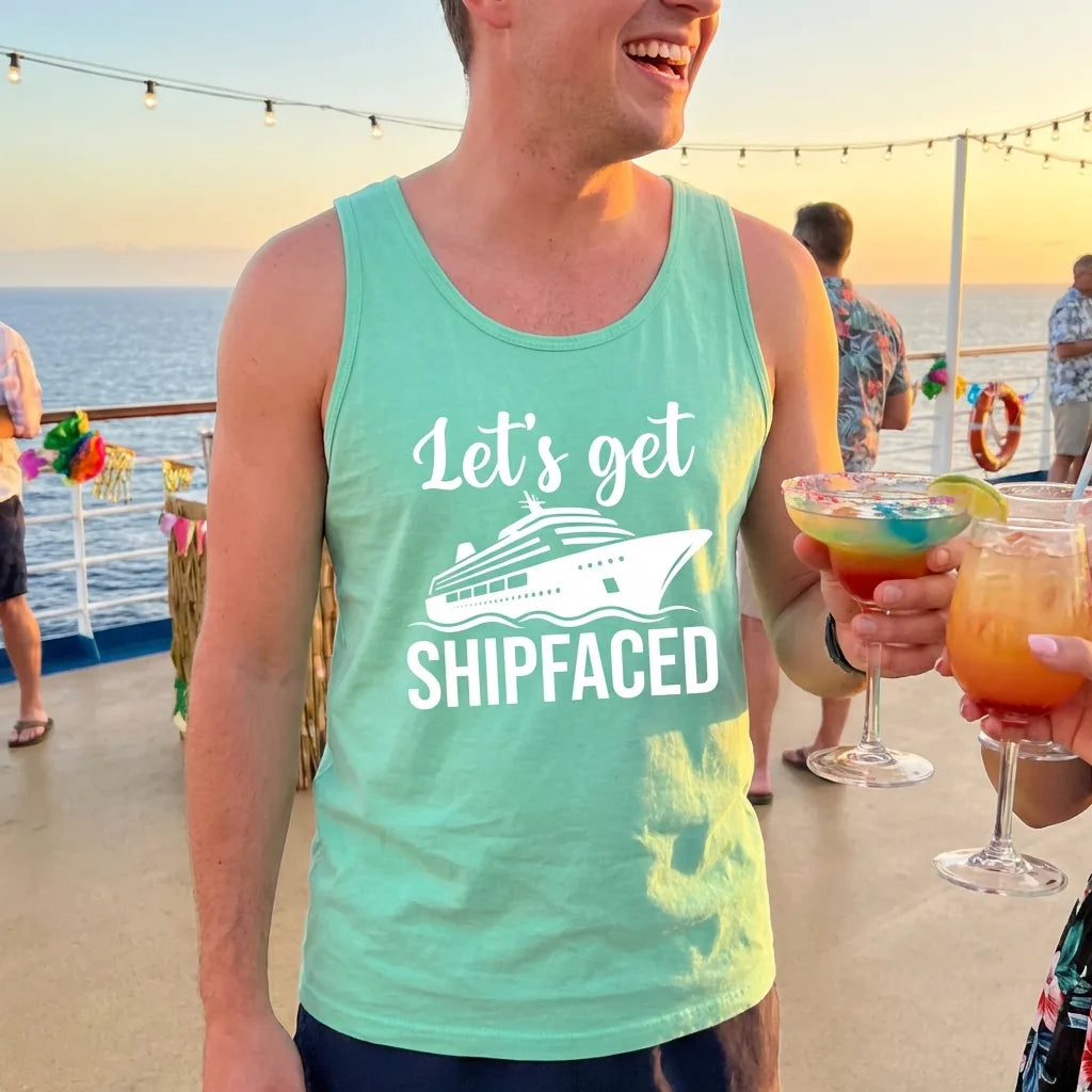 Lifestyle View — Let's Get Shipfaced Shirt - Funny Cruise Drinking Nautical Party Tee — Tank Top