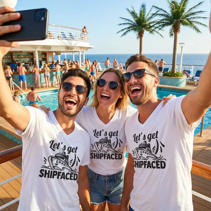 Lifestyle View — Let's Get Shipfaced Shirt - Funny Cruise Drinking Nautical Party Tee — V-Neck