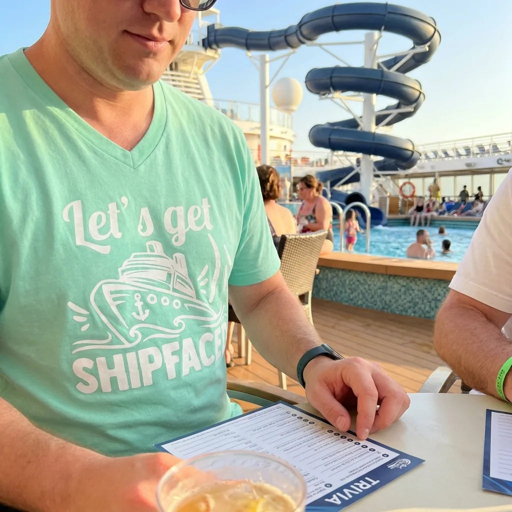 Lifestyle View — Let's Get Shipfaced Shirt - Funny Cruise Drinking Nautical Party Tee — V-Neck
