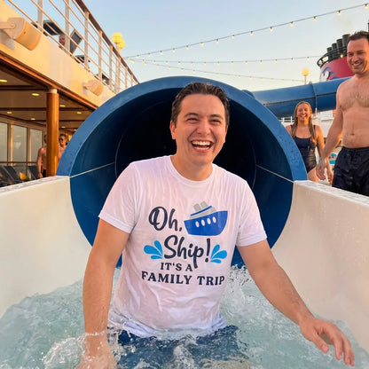 Lifestyle View — Oh Ship Funny Family Cruise Trip Shirt Nautical Vacation Design — T-Shirt