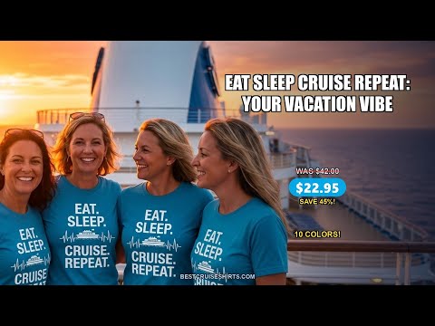 Eat Sleep Cruise Repeat Shirt with Cruise Ship Graphic Bold Text — T-Shirt - Video Demo
