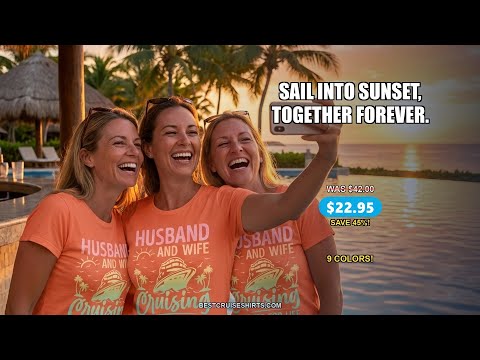 Husband and Wife Cruising Shirt - Romantic Tropical Sunset Partners — T-Shirt - Video Demo