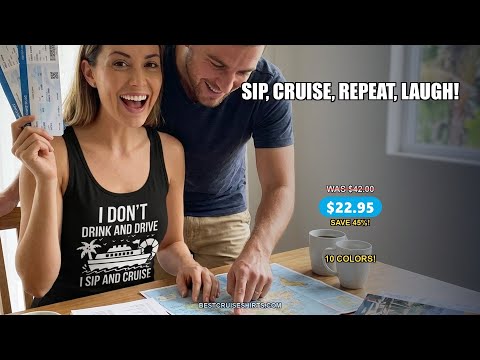 I Sip And Cruise Funny Drinking Shirt With Cruise Ship And Tropics — T-Shirt - Video Demo