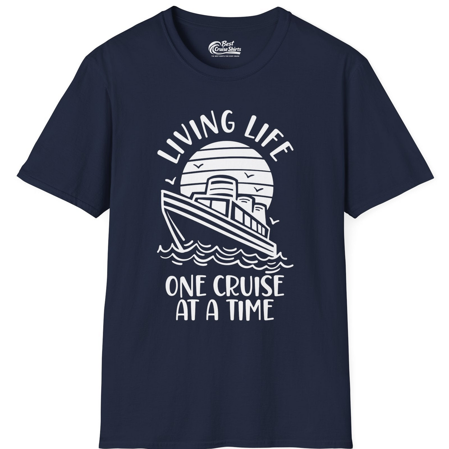 Living Life One Cruise at a Time Ocean Sunset Waves Graphic Shirt — T-Shirt T-Shirt – Best Cruise Shirts