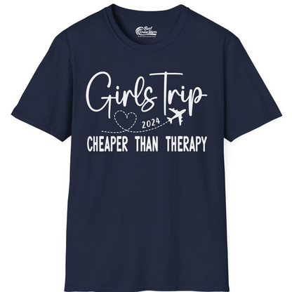 Girls Trip 2024 Cheaper Than Therapy Airplane Heart Travel Shirt — T-Shirt T-Shirt – Best Cruise Shirts