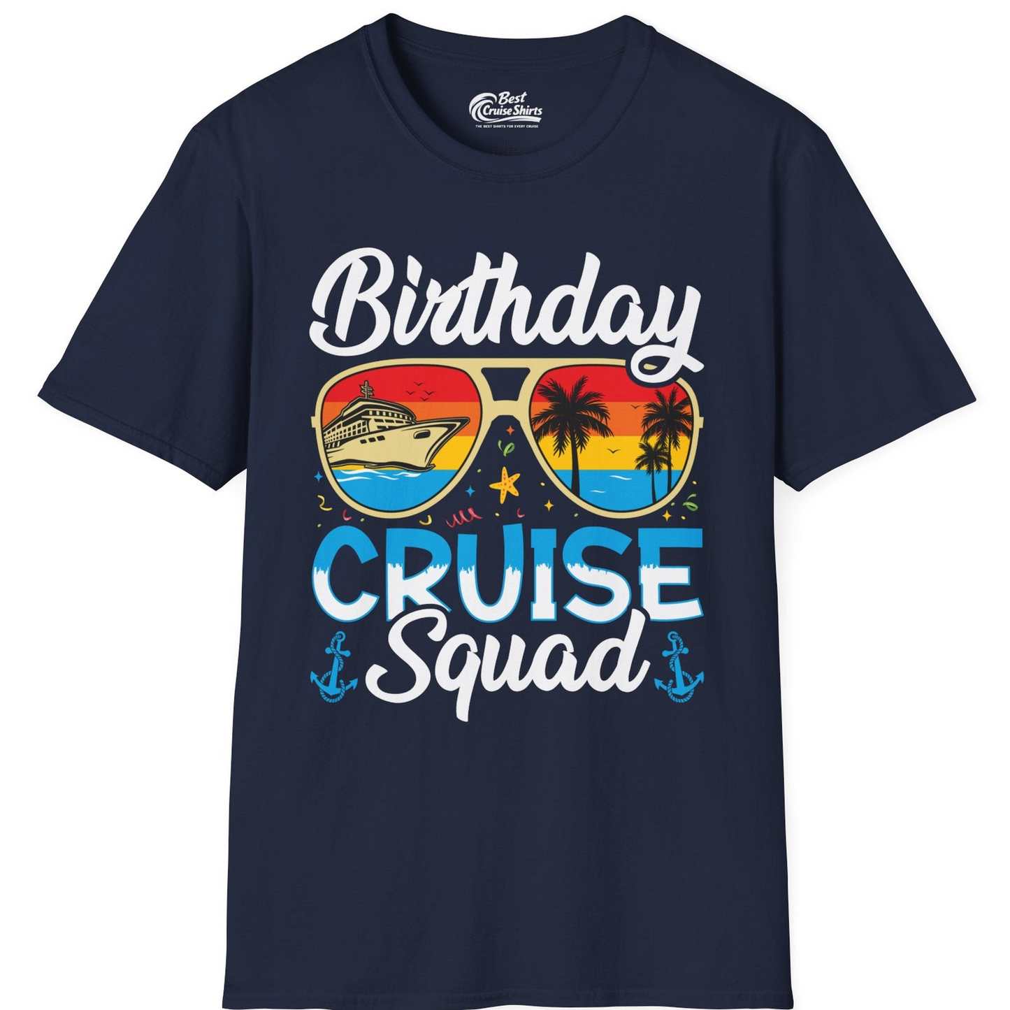 Birthday Cruise Squad Retro Sunglasses Tropical Group Shirt — T-Shirt T-Shirt – Best Cruise Shirts