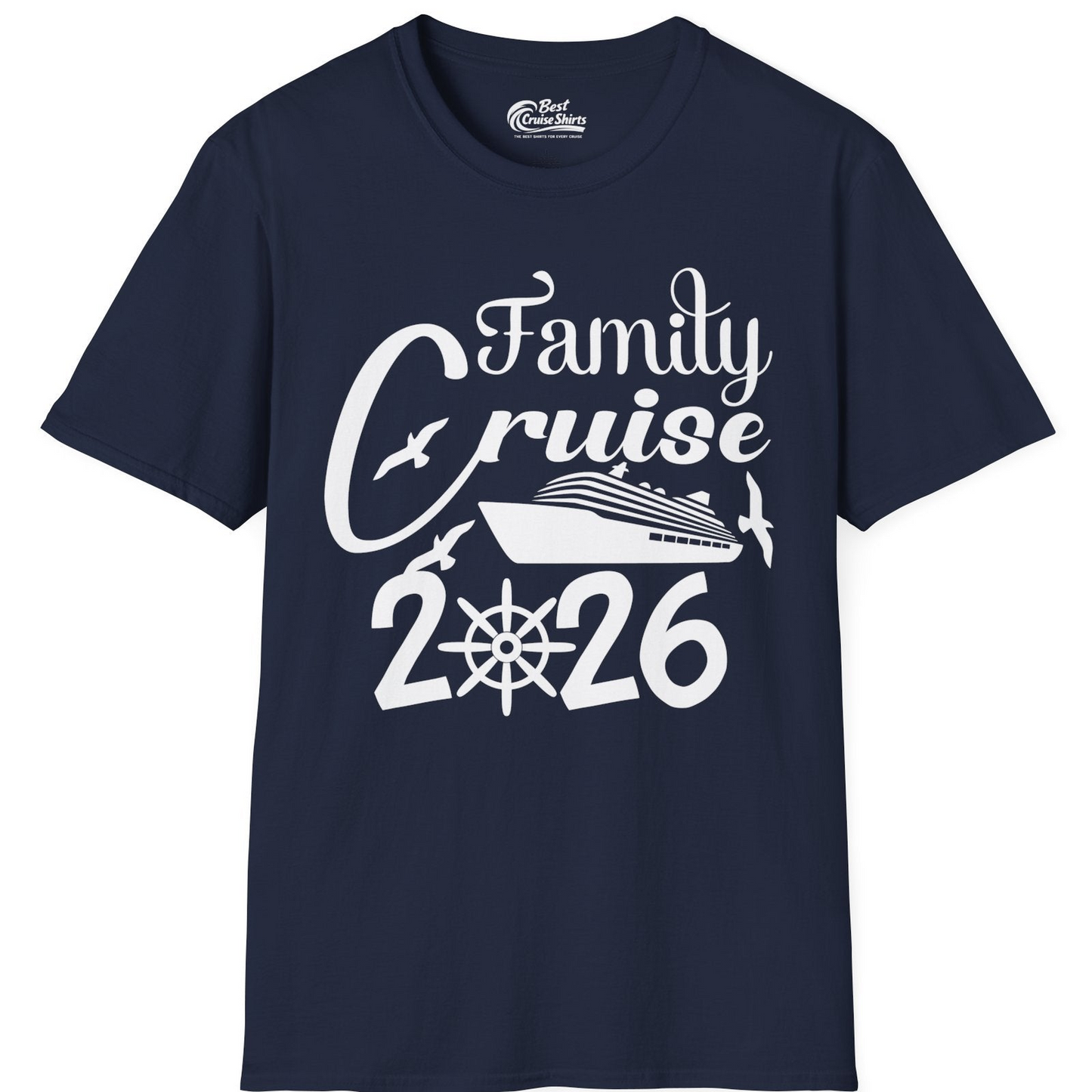 Family Cruise 2026 Shirt with Cruise Ship and Seagulls Graphic — T-Shirt T-Shirt – Best Cruise Shirts