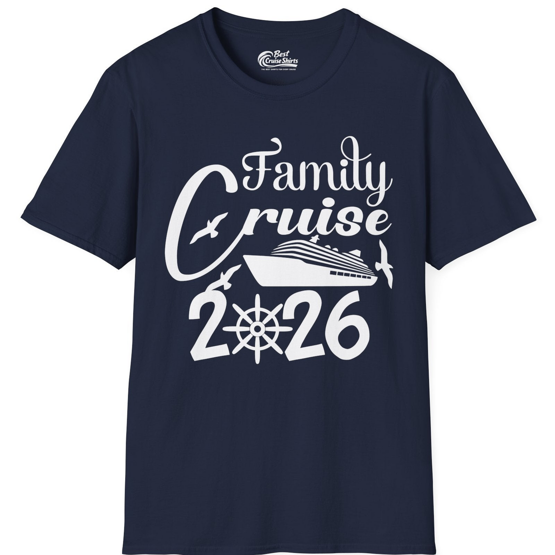 Family Cruise 2026 Shirt with Cruise Ship and Seagulls Graphic — T-Shirt T-Shirt – Best Cruise Shirts