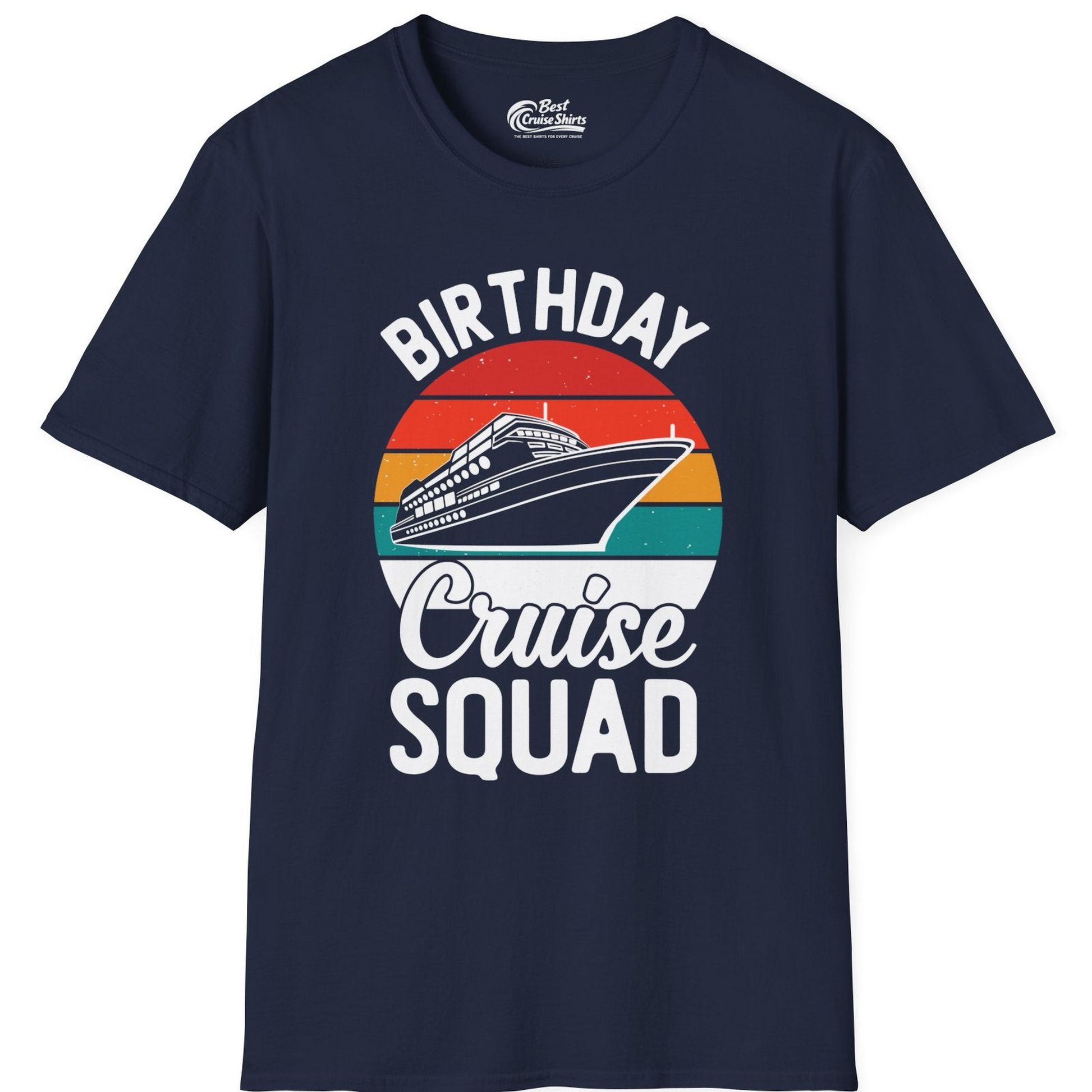 Birthday Cruise Squad Retro Sunset Distressed Cruise Ship Shirt — T-Shirt T-Shirt – Best Cruise Shirts