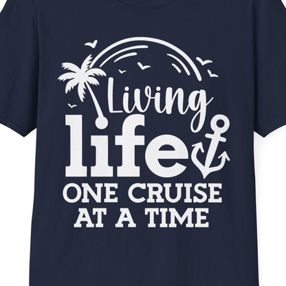 Living Life One Cruise at a Time Palm Tree Anchor Cruise Shirt — T-Shirt T-Shirt – Best Cruise Shirts Close Up