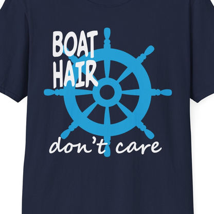 Boat Hair Don't Care Nautical Wheel Shirt for Lake and Marina — T-Shirt T-Shirt – Best Cruise Shirts Close Up