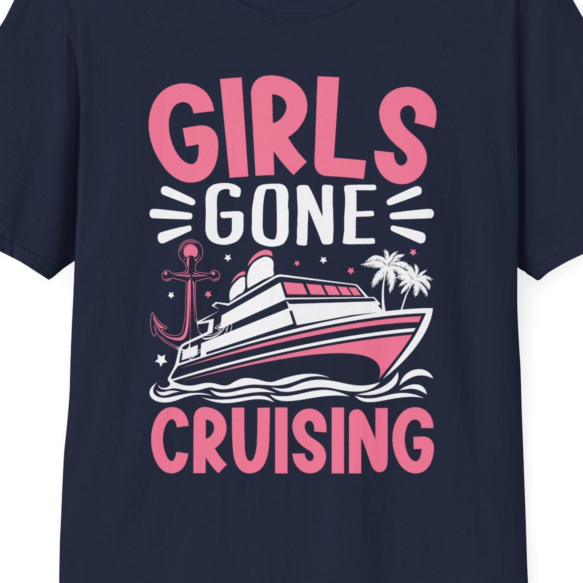 Girls Gone Cruising Tropical Pink Group Cruise Adventure Shirt — T-Shirt T-Shirt – Best Cruise Shirts Close Up