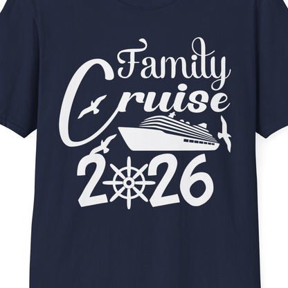Family Cruise 2026 Shirt with Cruise Ship and Seagulls Graphic — T-Shirt T-Shirt – Best Cruise Shirts Close Up