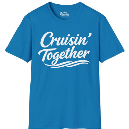 Cruisin Together Group Unity Shirt with Bold Script and Wave Design — T-Shirt T-Shirt – Sapphire – Best Cruise Shirts