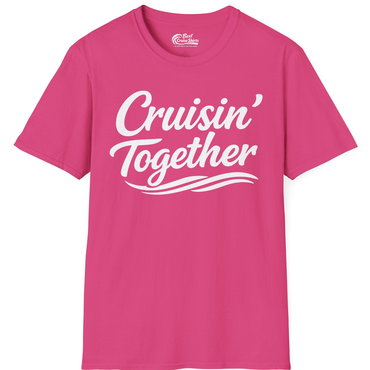 Cruisin Together Group Unity Shirt with Bold Script and Wave Design — T-Shirt T-Shirt – Heliconia – Best Cruise Shirts