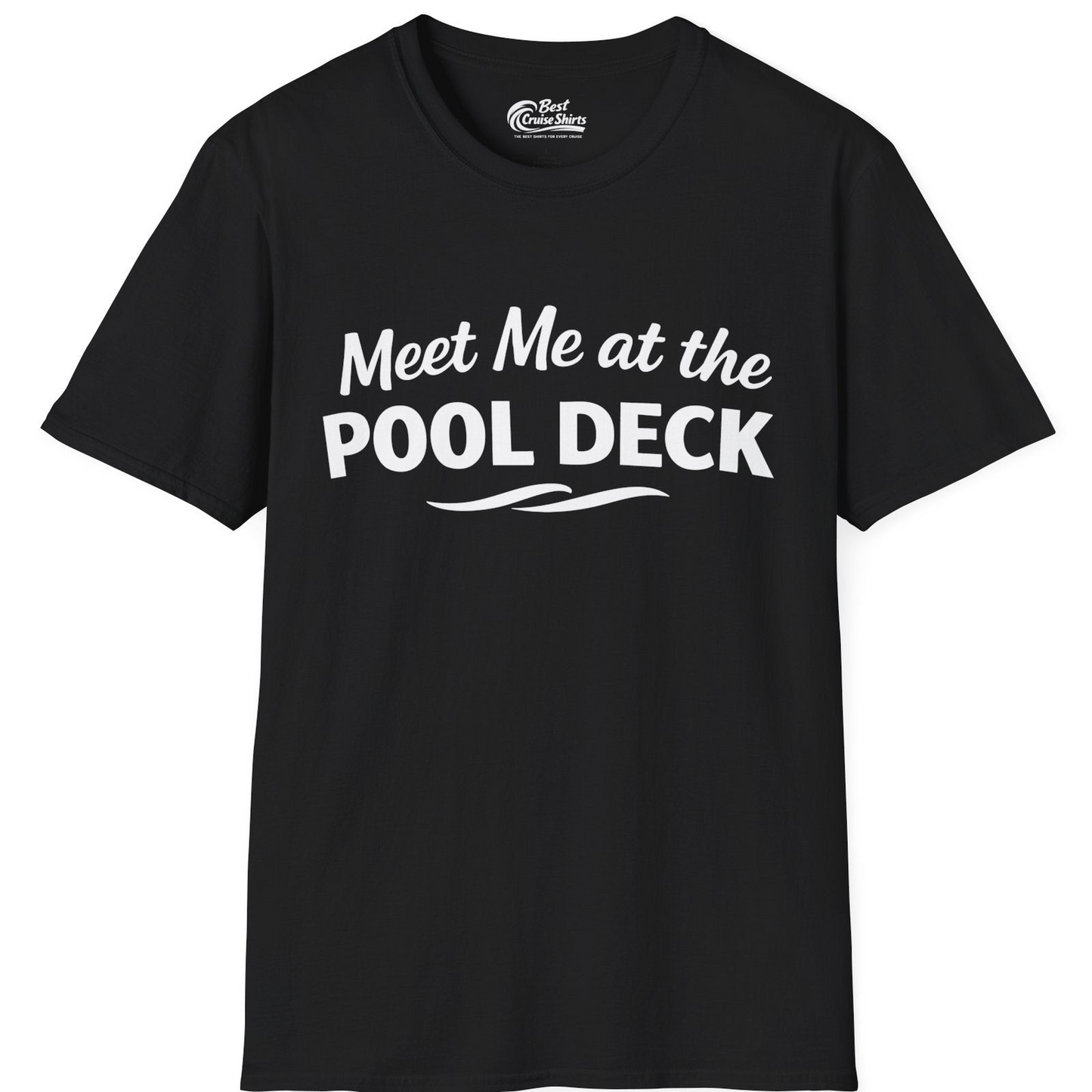 Meet Me At The Pool Deck Bold Fun Poolside Water Wave Shirt — T-Shirt T-Shirt – Black – Best Cruise Shirts