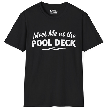 Meet Me At The Pool Deck Bold Fun Poolside Water Wave Shirt — T-Shirt T-Shirt – Black – Best Cruise Shirts