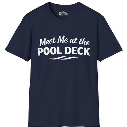 Meet Me At The Pool Deck Bold Fun Poolside Water Wave Shirt — T-Shirt T-Shirt – Navy – Best Cruise Shirts
