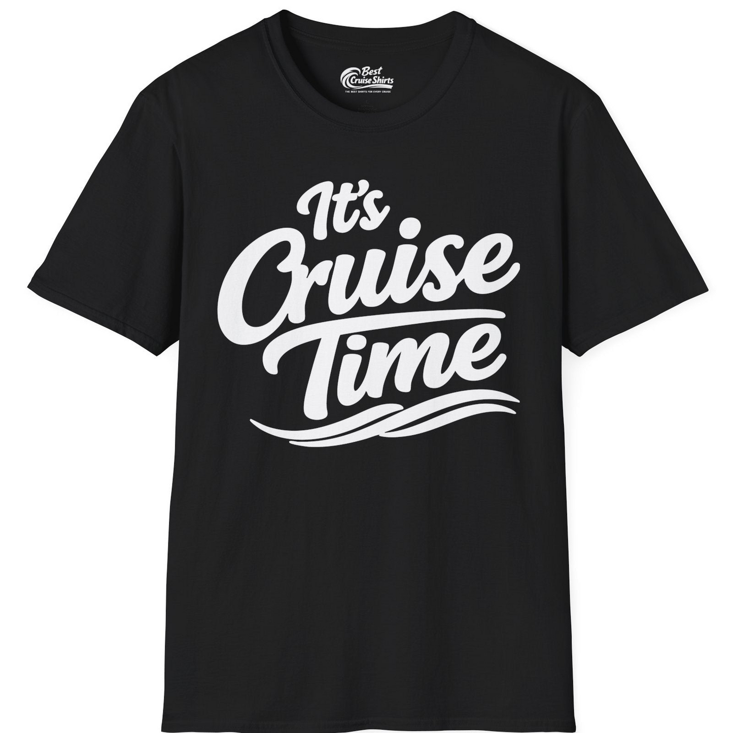 It’s Cruise Time Bold Nautical Wave Typography Cruise Shirt — T-Shirt T-Shirt – Black – Best Cruise Shirts