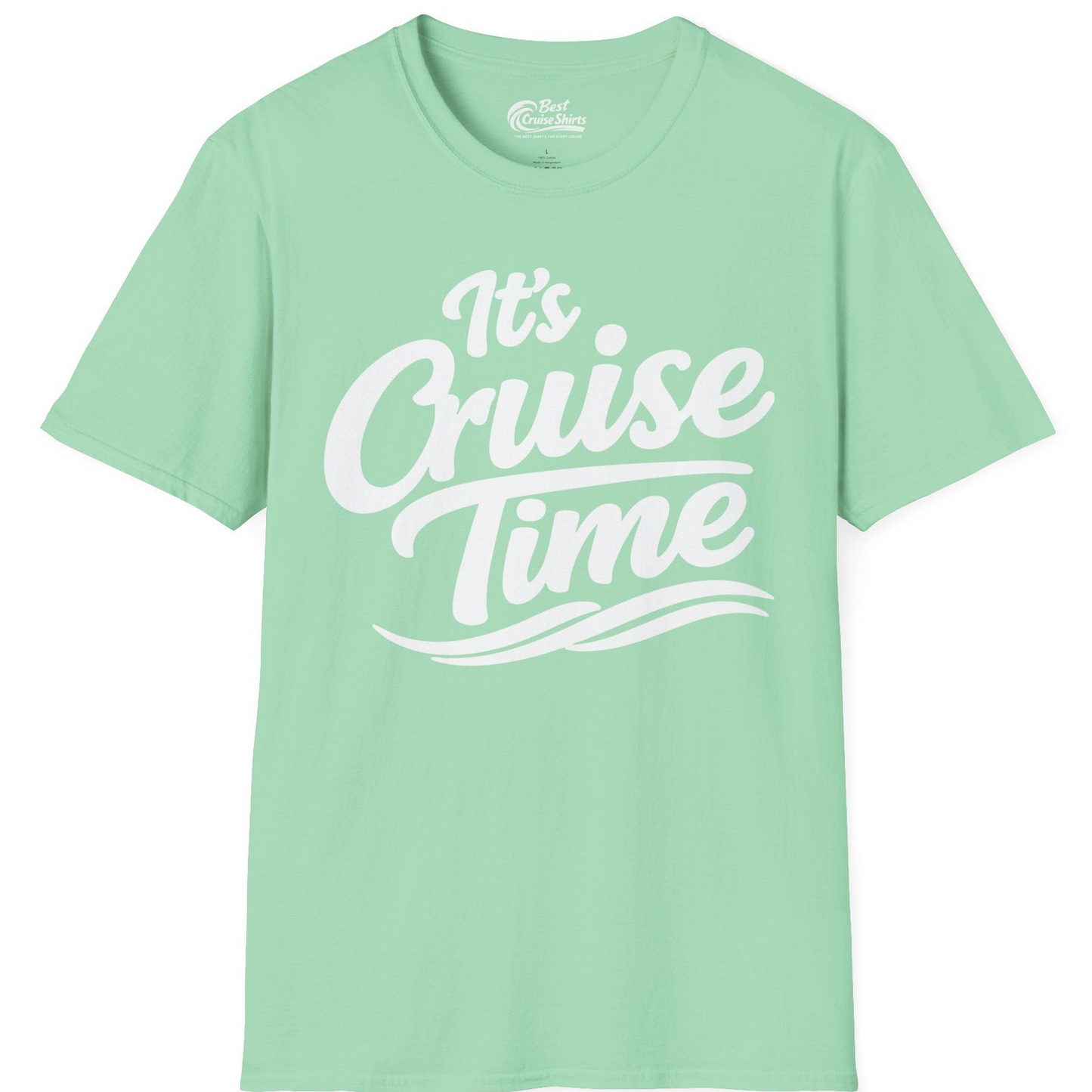 It’s Cruise Time Bold Nautical Wave Typography Cruise Shirt — T-Shirt T-Shirt – Mint Green – Best Cruise Shirts