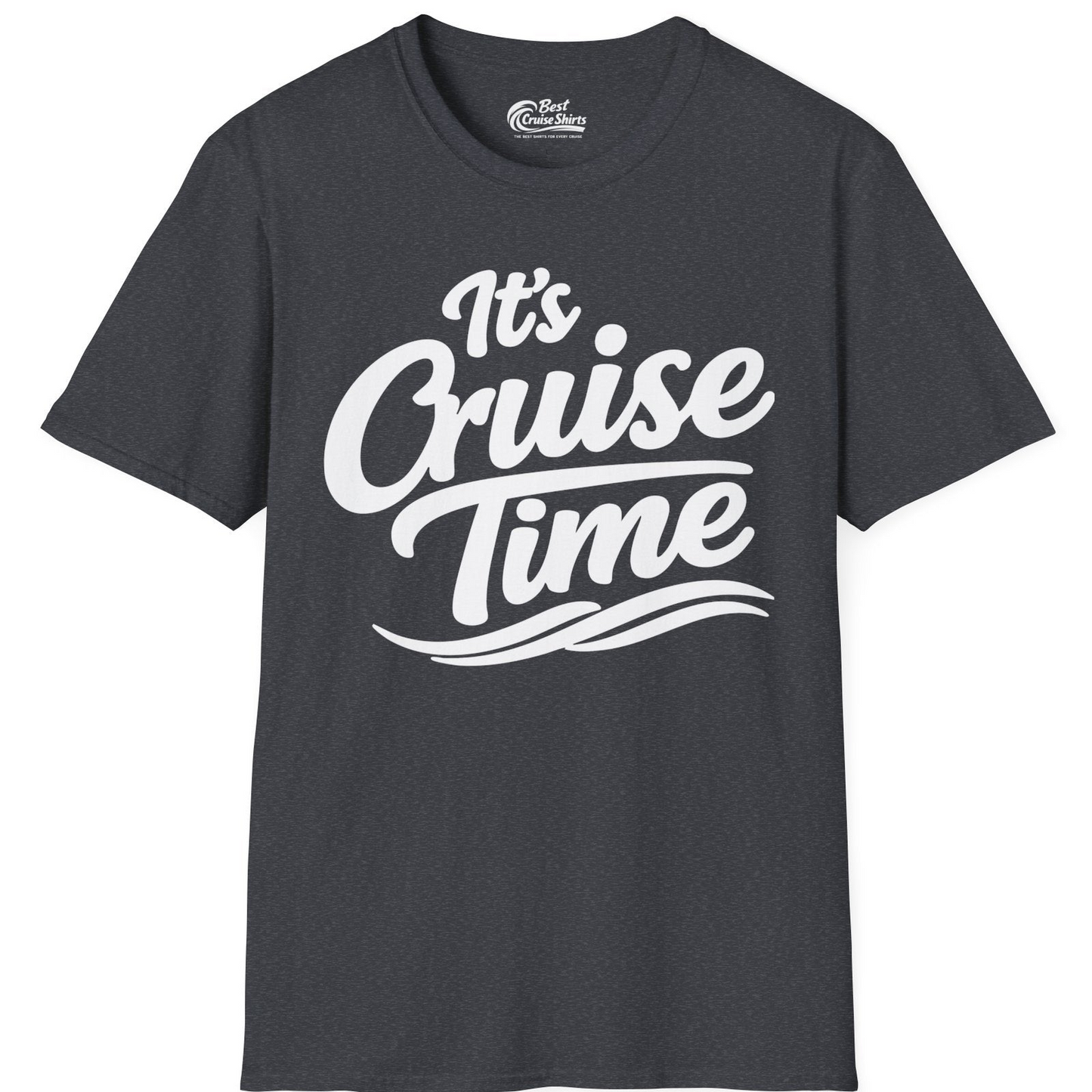 It’s Cruise Time Bold Nautical Wave Typography Cruise Shirt — T-Shirt T-Shirt – Dark Heather Grey – Best Cruise Shirts