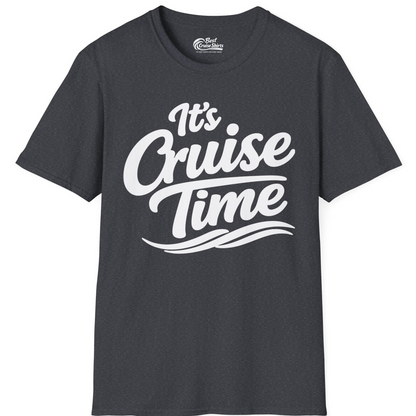 It’s Cruise Time Bold Nautical Wave Typography Cruise Shirt — T-Shirt T-Shirt – Dark Heather Grey – Best Cruise Shirts