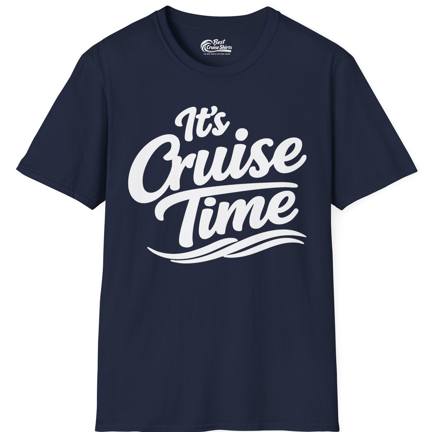 It’s Cruise Time Bold Nautical Wave Typography Cruise Shirt — T-Shirt T-Shirt – Navy – Best Cruise Shirts