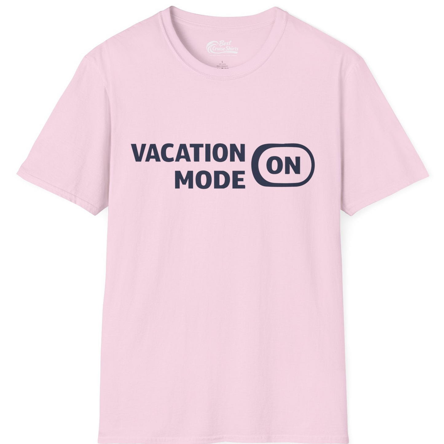 Vacation Mode On Minimalist Switch Graphic Funny Travel Shirt — T-Shirt T-Shirt – Light Pink – Best Cruise Shirts
