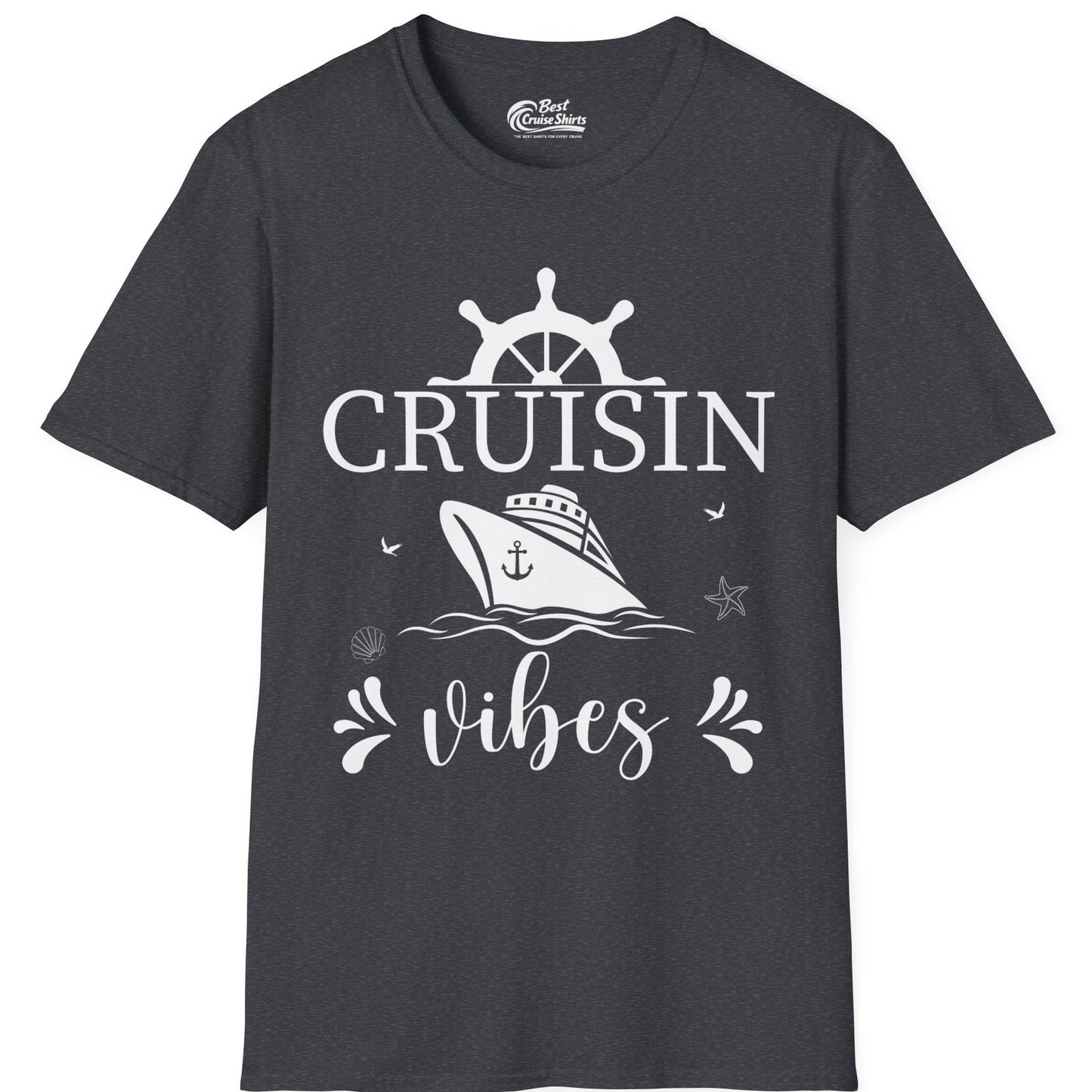 Cruisin Vibes Nautical Ocean Adventure Shirt T-Shirt – Dark Heather Grey – Best Cruise Shirts