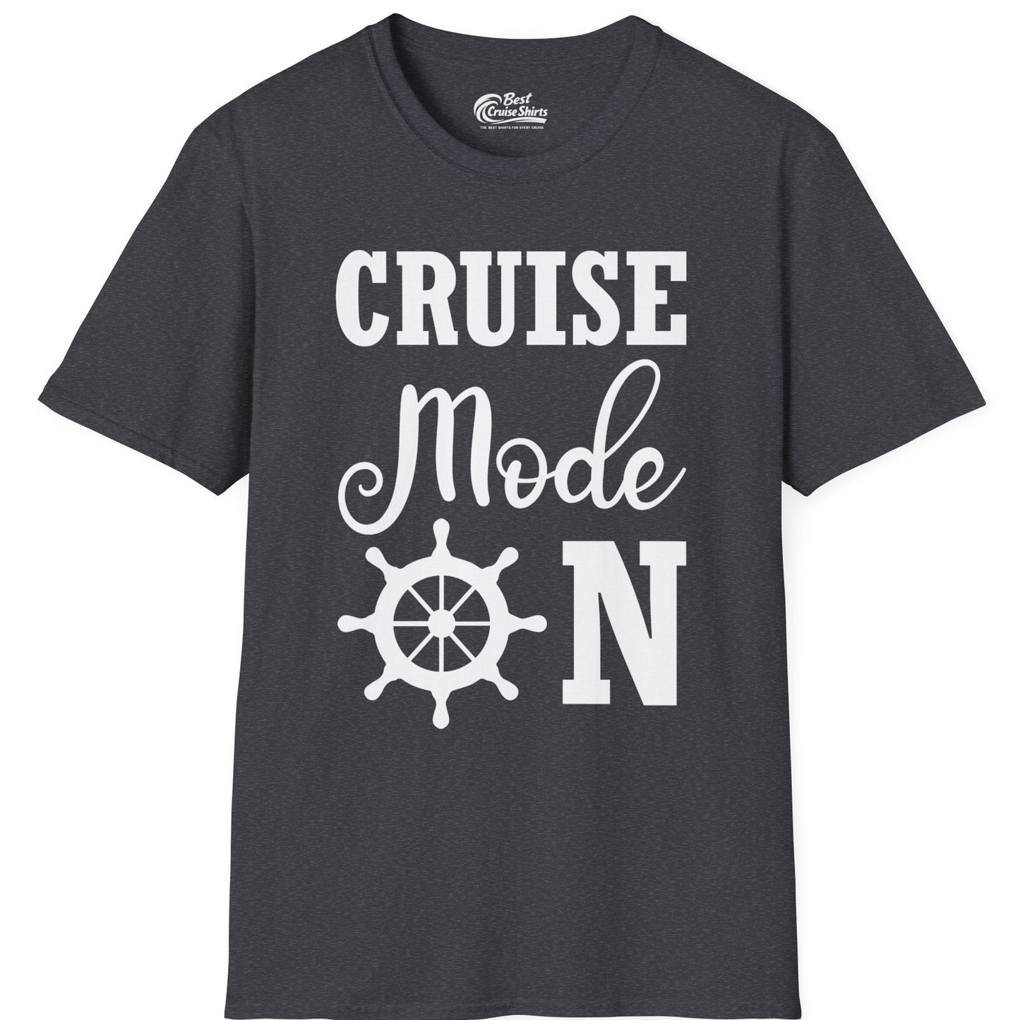 Cruise Mode On Shirt With Nautical Wheel Bold Vacation Design — T-Shirt T-Shirt – Dark Heather Grey – Best Cruise Shirts
